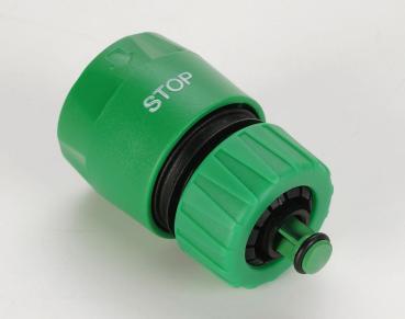 Gartenschlauch Schnellverbinder mit Stopp-Funktion vorne