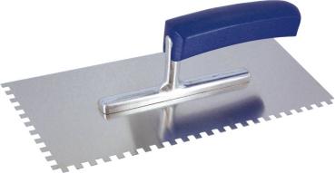 Linkshänder-Glättekelle 10x10 mm gezahnt, Edelstahl vorne