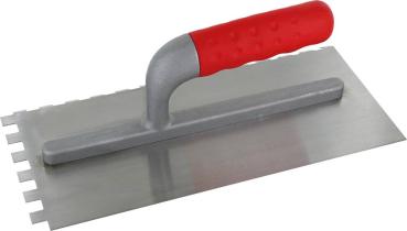 Glättekelle 10x10mm, gebogene Zähne,gehär. Bandstahl 28x13cm vorne