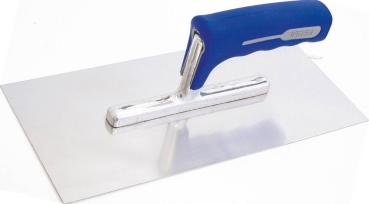 Glättekelle 28x13cm, Bandstahl ungezahnt, 2K-Griff, bl./grau vorne