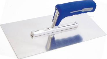 Glättekelle 28x13cm, Edelstahl ungezahnt, 2K-Griff, bl./grau. vorne