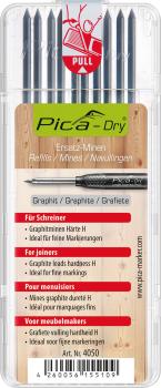 PICA-DRY Ersatzmine Härte H graphit, 10 Stück Minen/Pack vorne