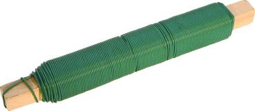 Blumendraht 100g grün 0.65 mm plastifiziert auf Holzstab vorne