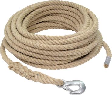 Baurollenseil 20 m, Hanf, mit SIKA-Haken, 20mm Durchmesser vorne