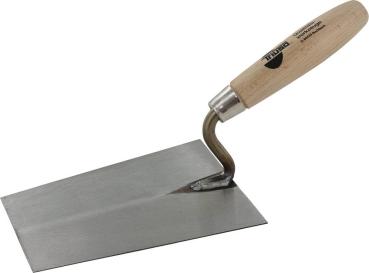 Kantige Kelle 160mm, Edelstahl m.Schwanenhals, Naturholzgriff vorne