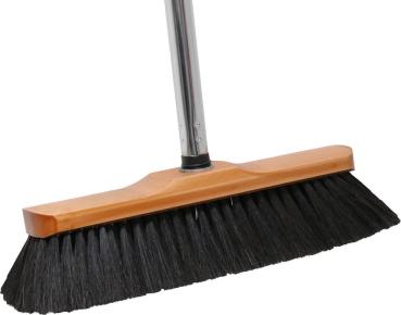 Preview: Haushaltsbesen 28cm mit Stiel Metall, Naturhaar, zweifarbig