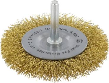 Schaftrundbürste 75x10mm,Mess- ing, 0,30mm, Schaft 6mm, einr. vorne