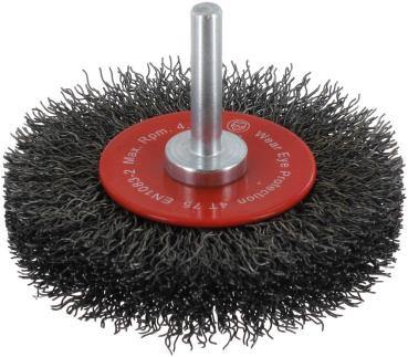 Schaftrundbürste 75x15mm,Stahl 0,30mm, Schaft 6mm, zweireihig vorne