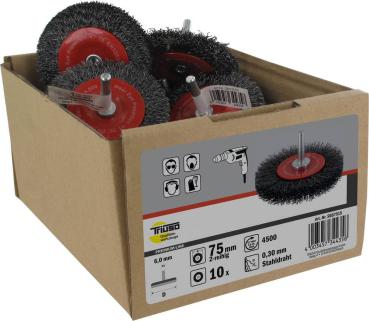 Preview: Schaftrundbürste 75x15mm,Stahl 0,30mm, Schaft 6mm, zweireihig