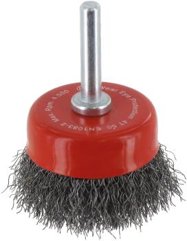 Schafttopfbürste 50mm, Stahl, 0,20mm, Schaft 6mm vorne