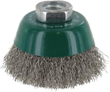 Topfbürste 60mm, Inox, gewellt M14, 0,30mm, zweireihig vorne