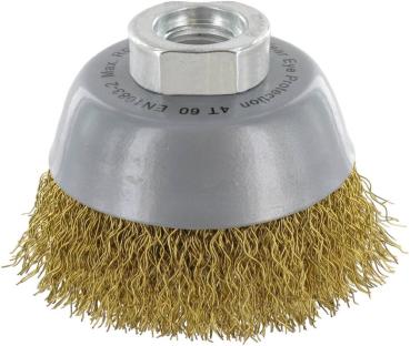 Topfbürste 60mm, Messing, gew. M14, 0,30mm, zweireihig vorne