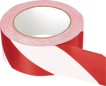 PVC-Warnband,50mm,33m,rot/weiß 170my, einseitig klebend vorne