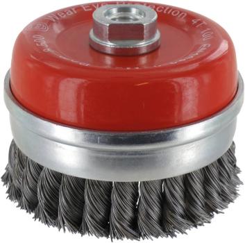 Topfbürste 100mm,Stahl,gezopft M14,0,50mm, zylindrische Kappe vorne