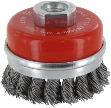 Preview: Topfbürste 100mm,Stahl,gezopft M14,0,50mm, zylindrische Kappe