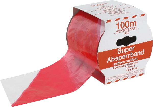 Absperrband 100m,80mm,rot-weiß vorne