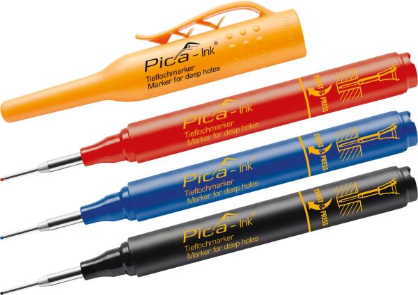 PICA-Tiefenlochmarker blau Teleskopspitze aus Edelstahl vorne