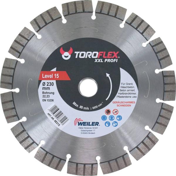 Diamant-Trennscheibe 230mm Level 15, Granit, Waschbeton vorne