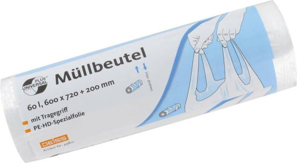 Müllbeutel 60L, 20er Rolle transparent 9my, 60x72cm vorne