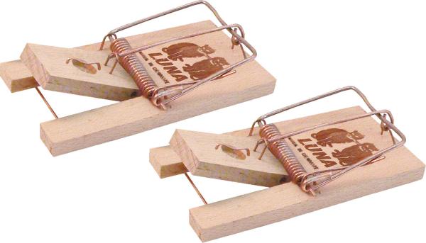 Mausefallen ""LUNA"" 2x auf K. Buche,Holzwippe und Köderbügel vorne""