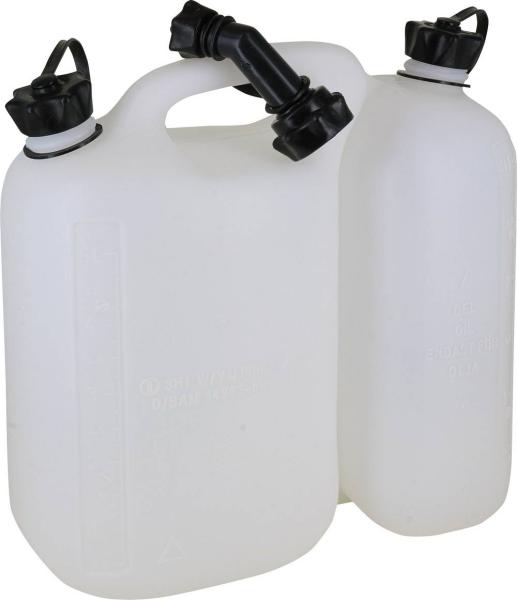 Kombikanister 5,5L Benzin, 3L Öl, mit Ausgießstutzen, weiß