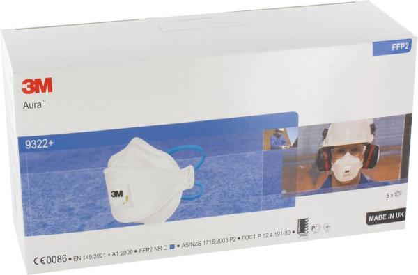 3M FFP2 NRD Staubmaske 5 Stück mit Ausatemventil, Faltmaske vorne