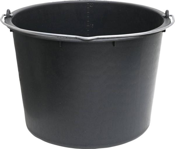 Baueimer 20l, mit Bügel, schwarz, Literskala vorne