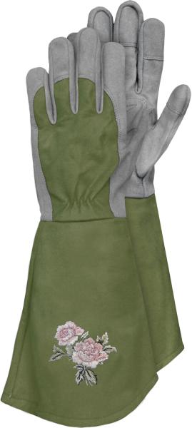 Rose Rosenhandschuh Olive Gr.8 Kunstleder, extra lange Stulpe vorne