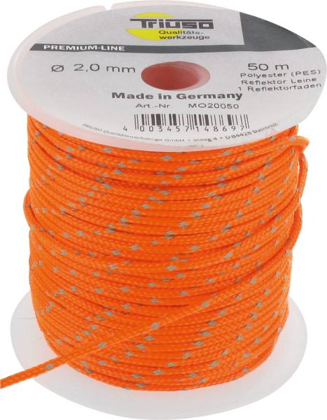 Reflektorleine 2mm,50m,Orange, floureszierend mit Reflektorf. vorne