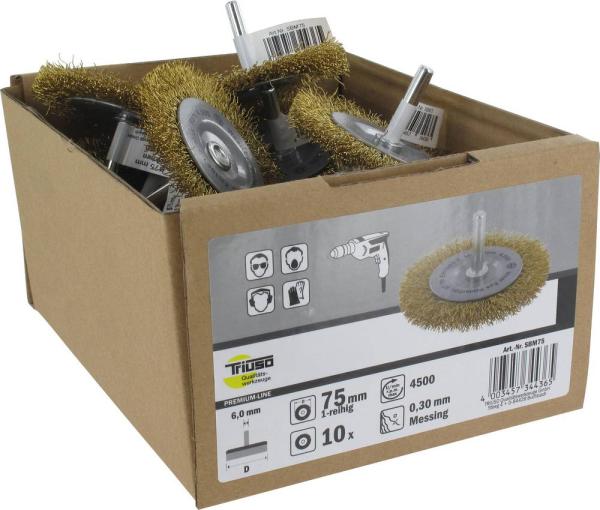 Schaftrundbürste 75x10mm,Mess- ing, 0,30mm, Schaft 6mm, einr.