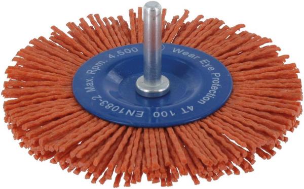 Schaftrundbürste 100x8mm,Nylon Schaft 6mm, einreihig vorne