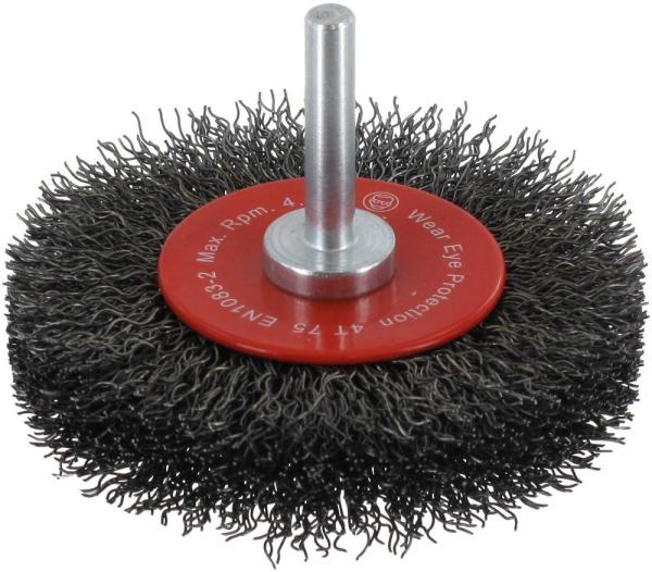 Schaftrundbürste 75x15mm,Stahl 0,30mm, Schaft 6mm, zweireihig vorne