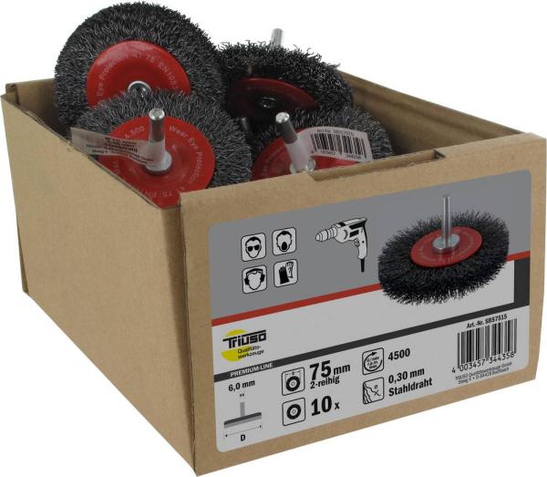 Schaftrundbürste 75x15mm,Stahl 0,30mm, Schaft 6mm, zweireihig