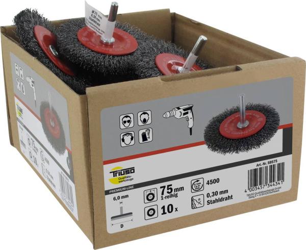 Schaftrundbürste 75x10mm,Stahl 0,30mm, Schaft 6mm, einreihig