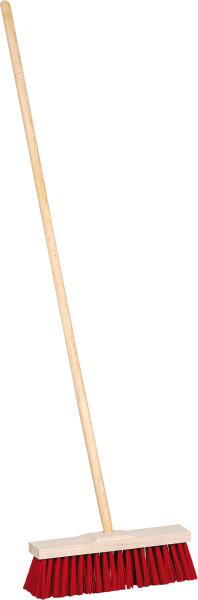 Straßenbesen 40 cm, mit Stiel 140 cm, rote Kunstborsten vorne