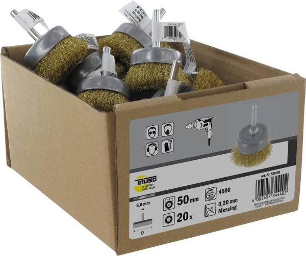 Schafttopfbürste 50mm, Messing 0,20mm, Schaft 6mm