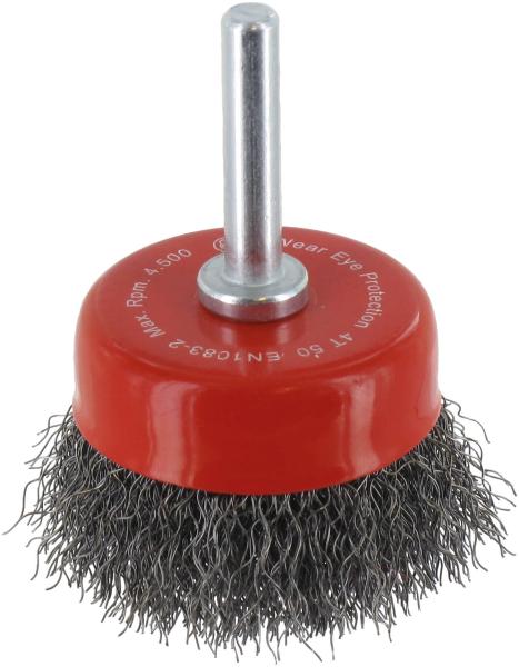 Schafttopfbürste 50mm, Stahl, 0,20mm, Schaft 6mm vorne