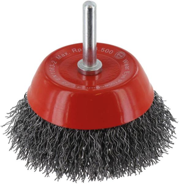 Schafttopfbürste 75mm, Stahl, 0,30mm, Schaft 6mm vorne