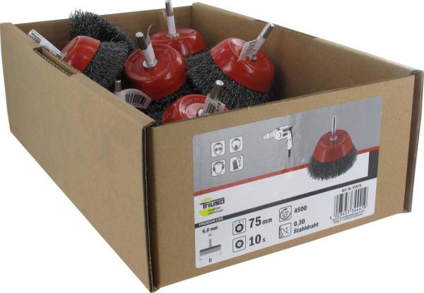 Schafttopfbürste 75mm, Stahl, 0,30mm, Schaft 6mm