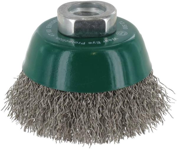 Topfbürste 60mm, Inox, gewellt M14, 0,30mm, zweireihig vorne