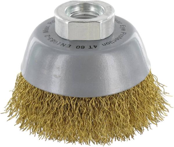 Topfbürste 60mm, Messing, gew. M14, 0,30mm, zweireihig vorne