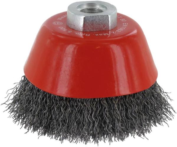 Topfbürste 60mm, Stahl,gewellt M14, 0,30mm, zweireihig vorne