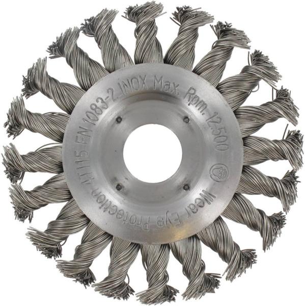 Rundbürste 125mm, Inox,gezopft 0,50mm, Loch 22,2mm vorne