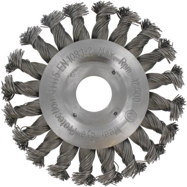 Rundbürste 115mm,Stahl,gezopft 0,50mm, Loch 22,2mm vorne