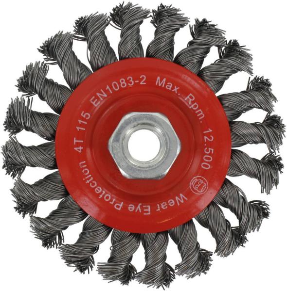 Rundbürste 115mm,Stahl,gezopft 0,50mm, M14 vorne