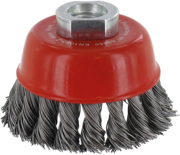Topfbürste 65mm, Stahl,gezopft M14, 0,35mm