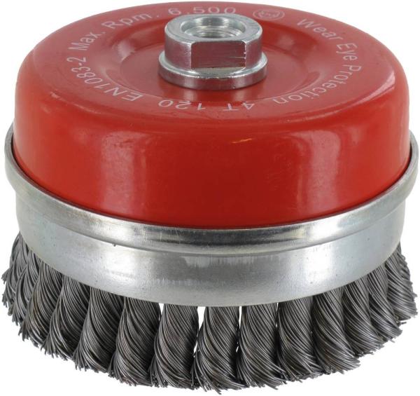 Topfbürste 65mm, Stahl,gezopft M14,0,50mm, zylindrische Kappe