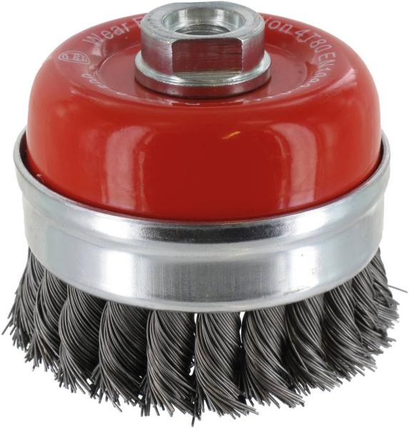 Topfbürste 65mm, Stahl,gezopft M14,0,50mm, zylindrische Kappe